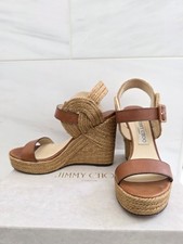 Jimmy Choo Delphi 100 Braided Espadrille Raffia Platform Wedge Sandals 35