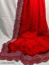 Women's Georgette Hevay Work Saree With Unstitched Bloused Wedding Wear Sari Gif