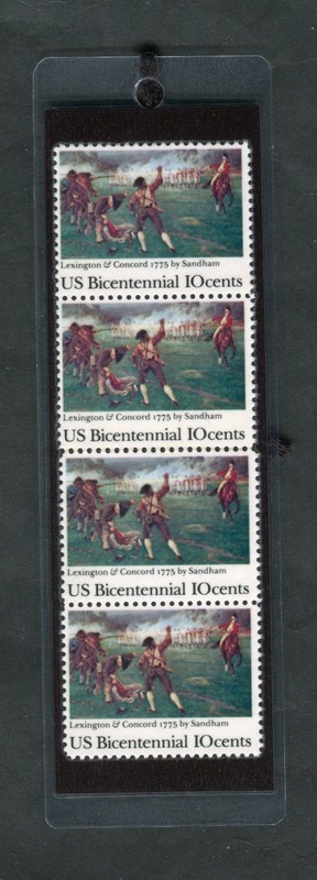 U.S. 1975 LEXINGTON/CONCORD LAMINATED BOOKMARK MADE W/REAL U.S.STAMPS #1563