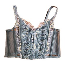 Victoria'S Secret Dream Angels Unlined Lace-Up Corset Top Green Floral Size M