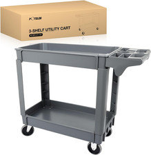 Heavy Duty 2-Shelf Plastic Utility Cart - 550 Lbs Capacity Rolling Service Cart