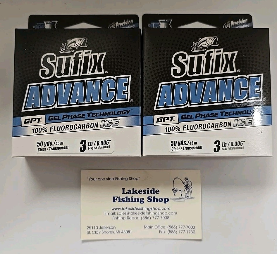 2 SUFIX ADVANCE GPT 100% FLUOROCARBON ICE LINE 3# CLEAR 50 YDS 677