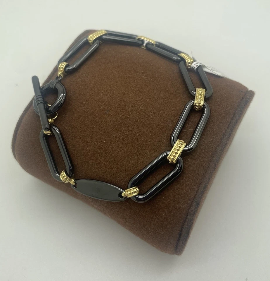 NWT Lagos Siam Caviar 18K Gold & Black Ceramic Link Bracelet Size 7.75 - Image 2 of 3