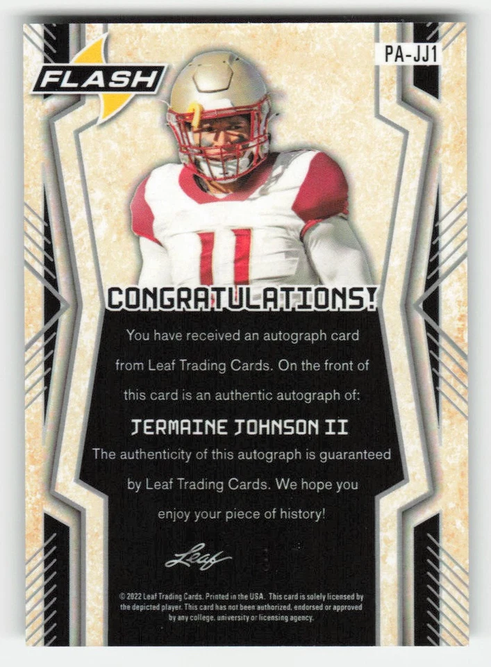 Jermaine Johnson II 2022 Leaf Flash Portrait Autographs Sparkles Green #/7 - Image 2 of 2