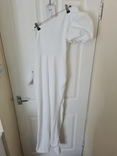 Club L Vittoria White Asymmetric Puff-Sleeve Split Maxi Dress