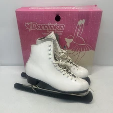 Dominion White Leather Figure Skates, Size 8 VERY GOOD CONDITION