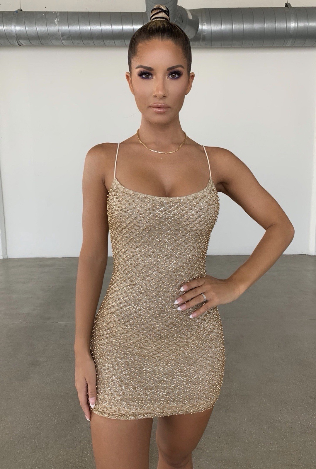 NWT Oh Polly Drop a Glint Embellished Mini Dress Gold Size 6