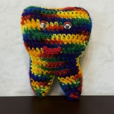 Crochet Tooth Fairy Pocket Pillow Multicolor Lost Tooth Holder Plastic Eyes