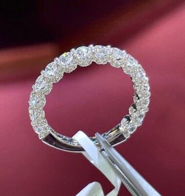 2 Ct Round Diamond Simulated Eternity Wedding Band Ring In 14K White Gold Plated