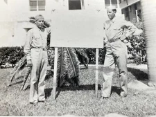 AZF Photograph 2 Handsome Military Men In Uniform Unreadable White Sign 1940's
