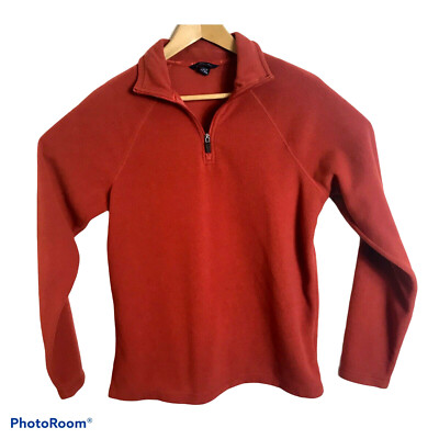 Lands End Fleece 1/4 Zip Pullover Mens Small 34-36 Rust Therma Check Long Sleeve