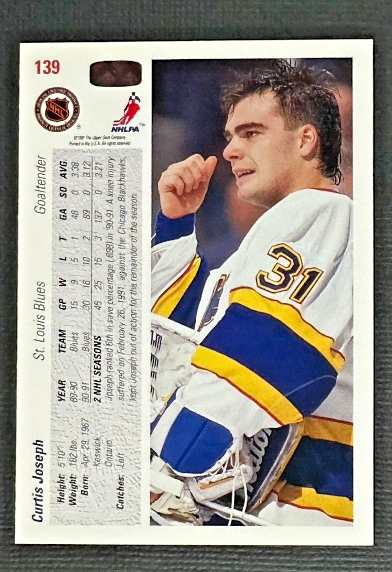 Curtis Joseph 1991-92 Upper Deck #139 St-Louis Blues EX or Better