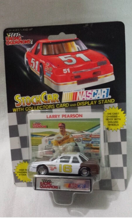 Larry Pearson Racing Champions 1:64 NASCAR #16 coche blanco, tarjeta y soporte 1990 Foto 3 de 4