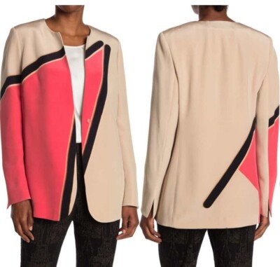 Akris Size 10 Antea Colorblock Collarless Silk Jacket Msrp $3,999.00