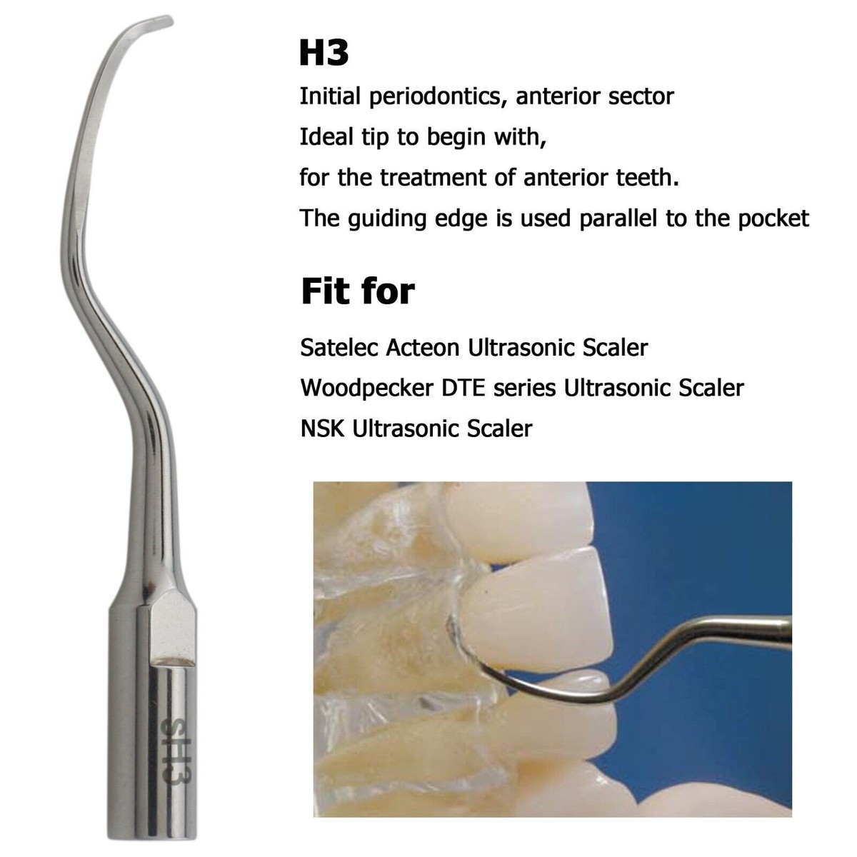 Dental Ultrasonic Piezo Scaler Periodontal Tip H3 – Fit Satelec Acteon DTE (5-Pack)