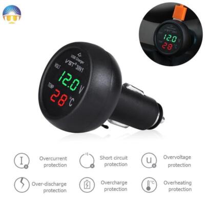cigarette lighter temperature 3 in 1 Digital Car Cigarette Lighter USB Charger Temperature Meter  Voltmeter