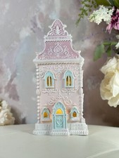 Christmas LED 14  Gingerbread Victorian House W/Beautiful Lace Swirls Frosted NEW