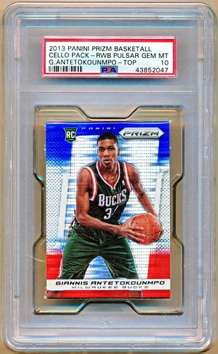 2013-14 Prizm Red White Blue Pulsar Pack Giannis Antetokounmpo Rc #290 PSA 10