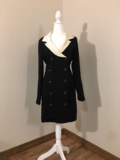 Retro Ladies Button Up Long Sleeve Business Wear Dress Black/Cream Size 8