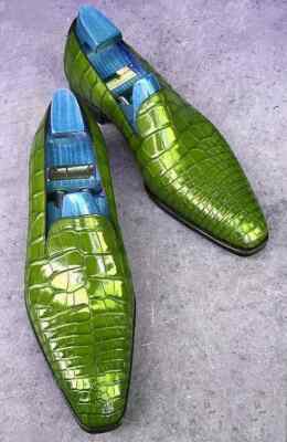 Herrenschuhe grün Krokodil Textur Leder Mokassin Kleid Halbschuh Hochzeit Stiefel