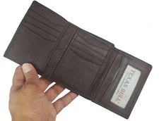 Trifold Cowhide Leather Mens Wallet Heavy Duty Credit Card ID Holder Slim Brown