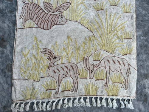 Vintage French Aubusson Style Rug Chain Stitch Pictorial Wool Tapestry 2x3 ft - Picture 11 of 12