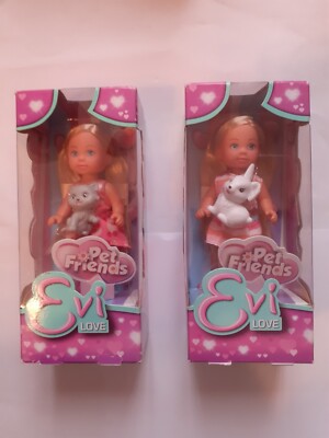 2x Evi LOVE Pet Friends mit Haustier Spielpuppe Puppe Größe 12 cm Katze und Hase