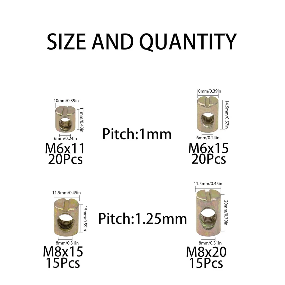 Tuercas ranuradas de pasador cruzado de barril métrico M6 M8 70 piezas para muebles camas sillas... Foto 2 de 3