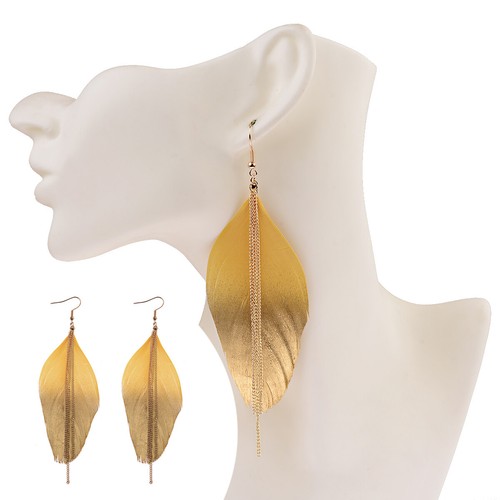 Mode Damen mehrfarbig Feder Tropfen lange Kette hängen Haken Ohrringe Schmuck - Bild 50 von 51