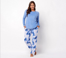 Cuddl Duds Fleecewear with Stretch Pajama Set-English Blue Sky-XS A457917 NEW