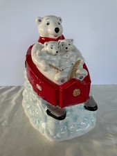 2005 Coca-Cola Polar Bear Down Hill Sledding 9.5” Ceramic Cookie Jar