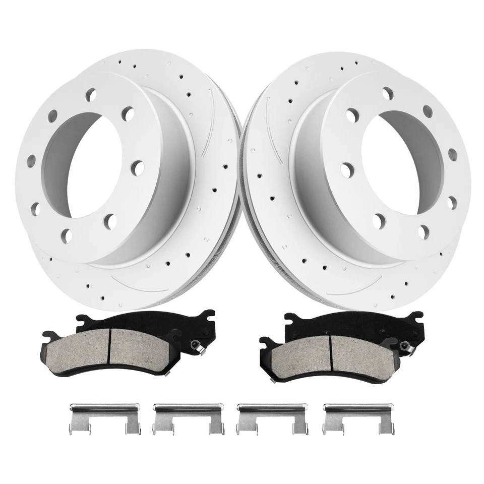 For Silverado Sierra 2500 HD Front Rear Drilled Rotors & Ceramic Brake Pads Kit - Image 3 of 4
