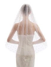 1 Tier Fingertip Length Bridal Veil Pearl Wedding Veil with Comb X01 White