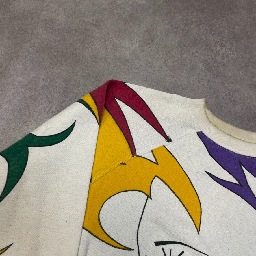 Vintage Sweatshirt Mens Y2K Abstract All Over Print Jumper, White, Small image 7