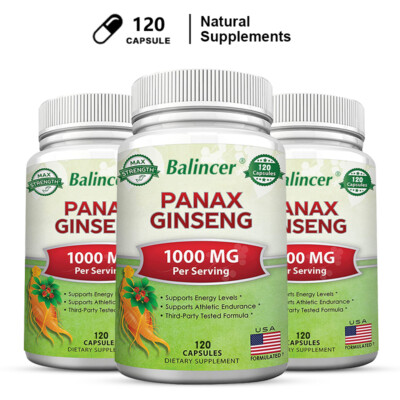 Panax Ginsen 1000mg Per Serving Capsules Boost Energy,Performance & Focus