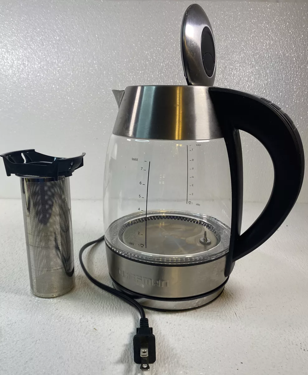 Chefman 1.8L Glass Electric Kettle with Tea Infuser - Silver