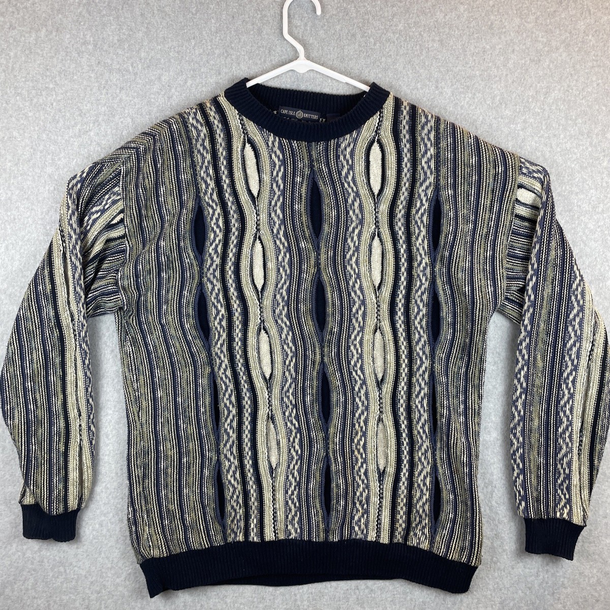 Vintage Coogi Style 3D Knit Sweater Size XL Multicolor Cotton Cape 