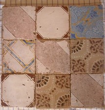 nove riggiole piastrelle mattonelle maioliche antiche in cotto 20x20 lotto 159