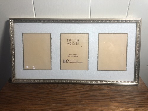 Vintage Gold Tone Embossed Ornate TRIPLE Picture Easel/Hang Frame 3.25 x 4.25