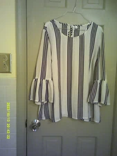 Beautiful Elle Brand Blouse, Size L. Black & White Stripe.