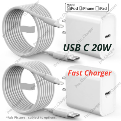 For iPhone 14 13 12 11 Pro XR PD Fast Charger Cord 20W USB-C Power Adapter Block