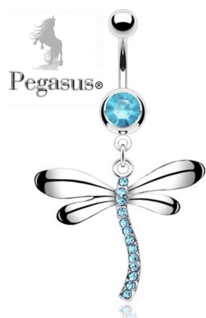 NEW & SEALED - Blue Cz Crystal Dragonfly Dangle belly navel bar ring NEW & SEALED - Blue Cz Crystal Dragonfly Dangle belly navel bar ring