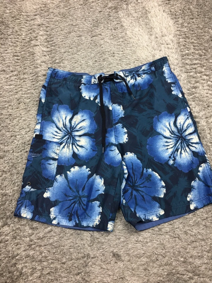 Bañador Cherokee para hombre talla mediana azul floral pantalones cortos hawaianos Foto 3 de 4