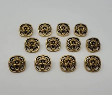 12 pcs Roaring Lion Head Gold Molded Plastic Craft Sewing Shank Buttons VTG