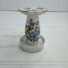 Floral Free Standing Ceramic Toothbrush Holder Cottage Core Vintage Japan
