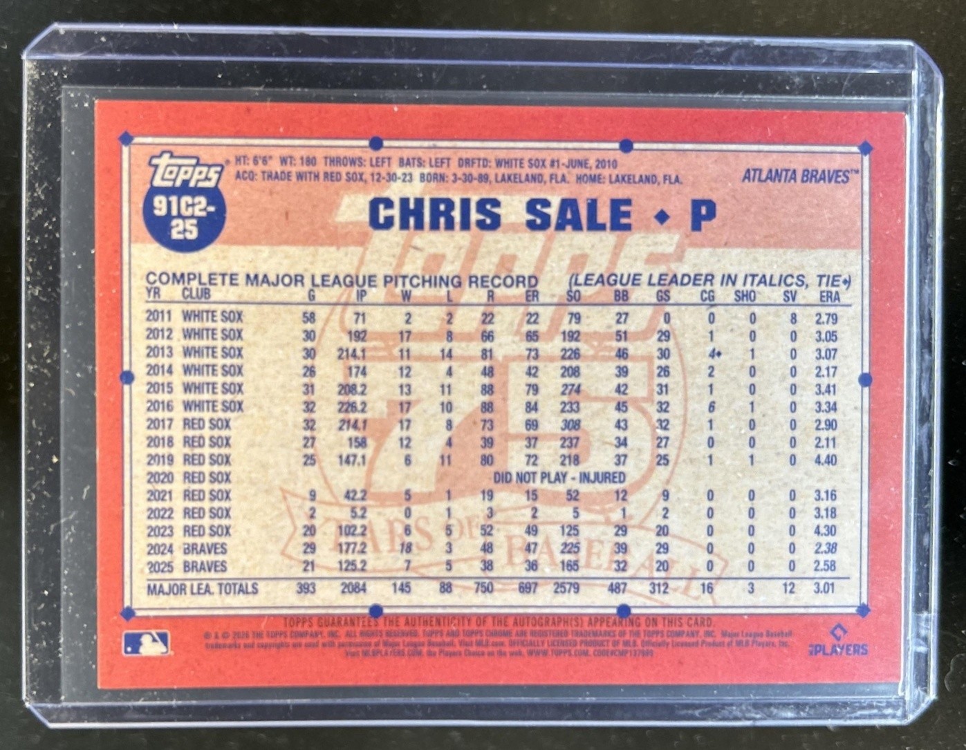2026 Topps Chrome Chris Sale 75th Diamond Auto Gold Refractor SP #/50 Braves view 2