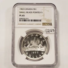 1965 $1 Canada Silver Dollar Small Beads Pointed 5 - NGC PL 65 - SKU-Q2083