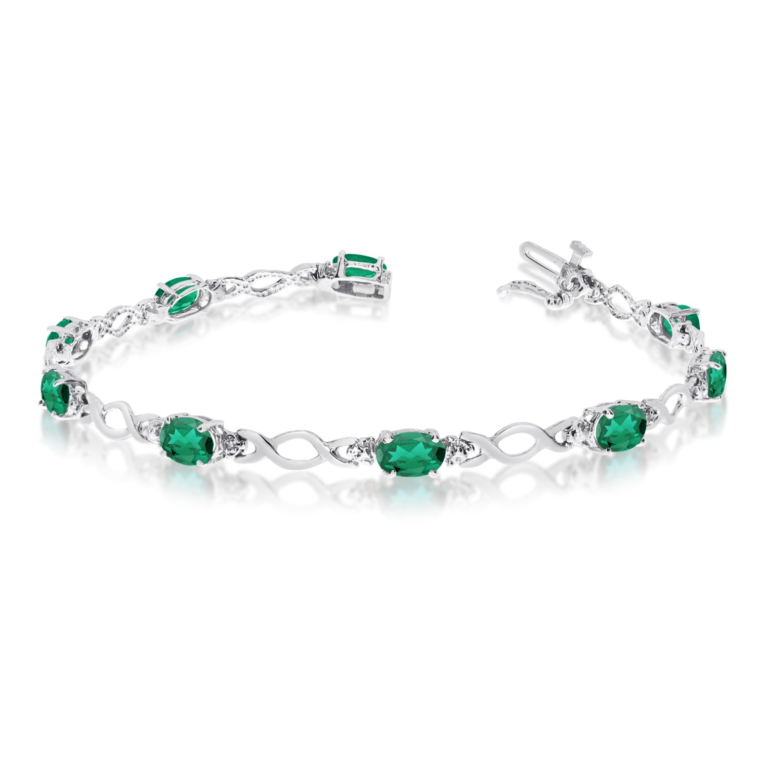 LXR 10K Weißgold Oval Smaragd und Diamant Armband 3.1 ct