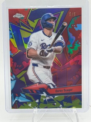 2026 Topps Chrome Wild Style Corey Seager Red Jersey # Match 5 /5 Texas Rangers