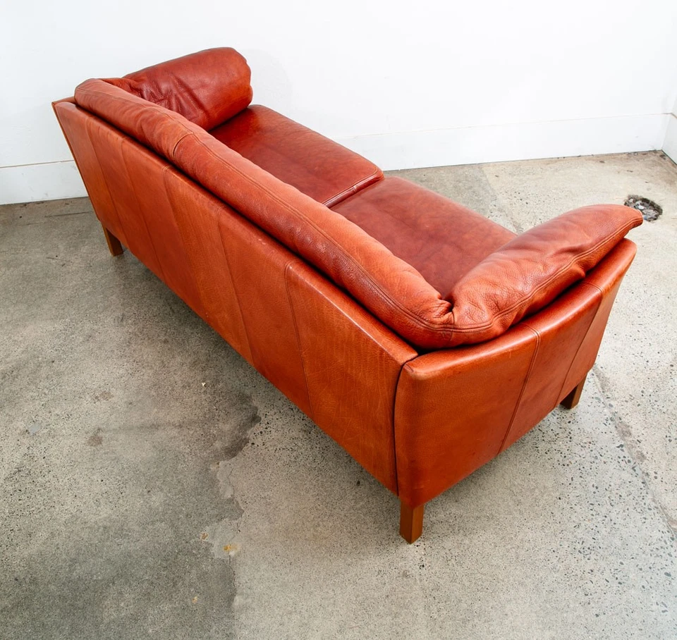 Mid Century Danish Modern Sofa Couch Ox Blood Red Leather 3 Seat Denmark Mcm - Image 4 of 4